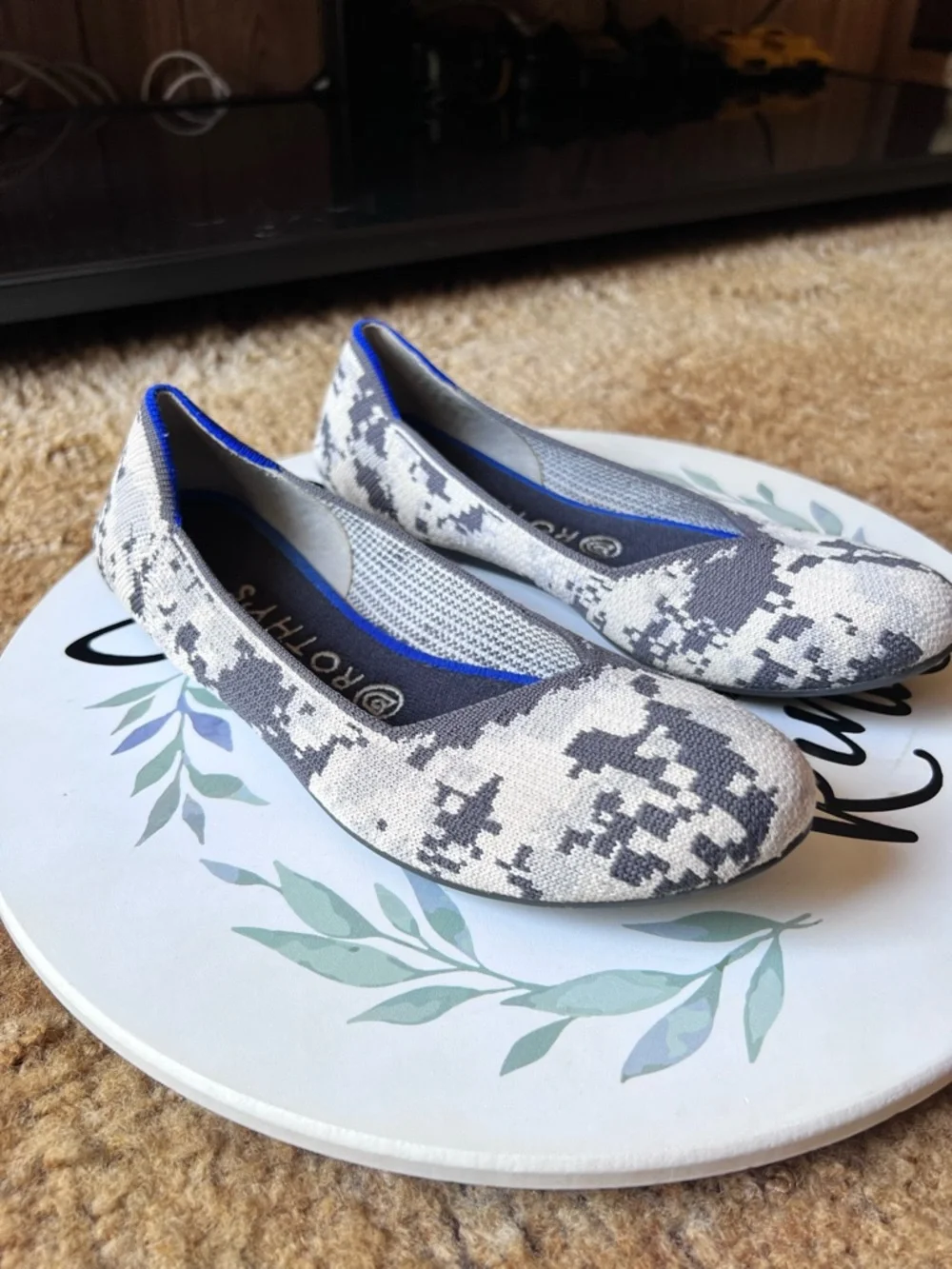 Rothy's Snake Print Flats with Blue Trim